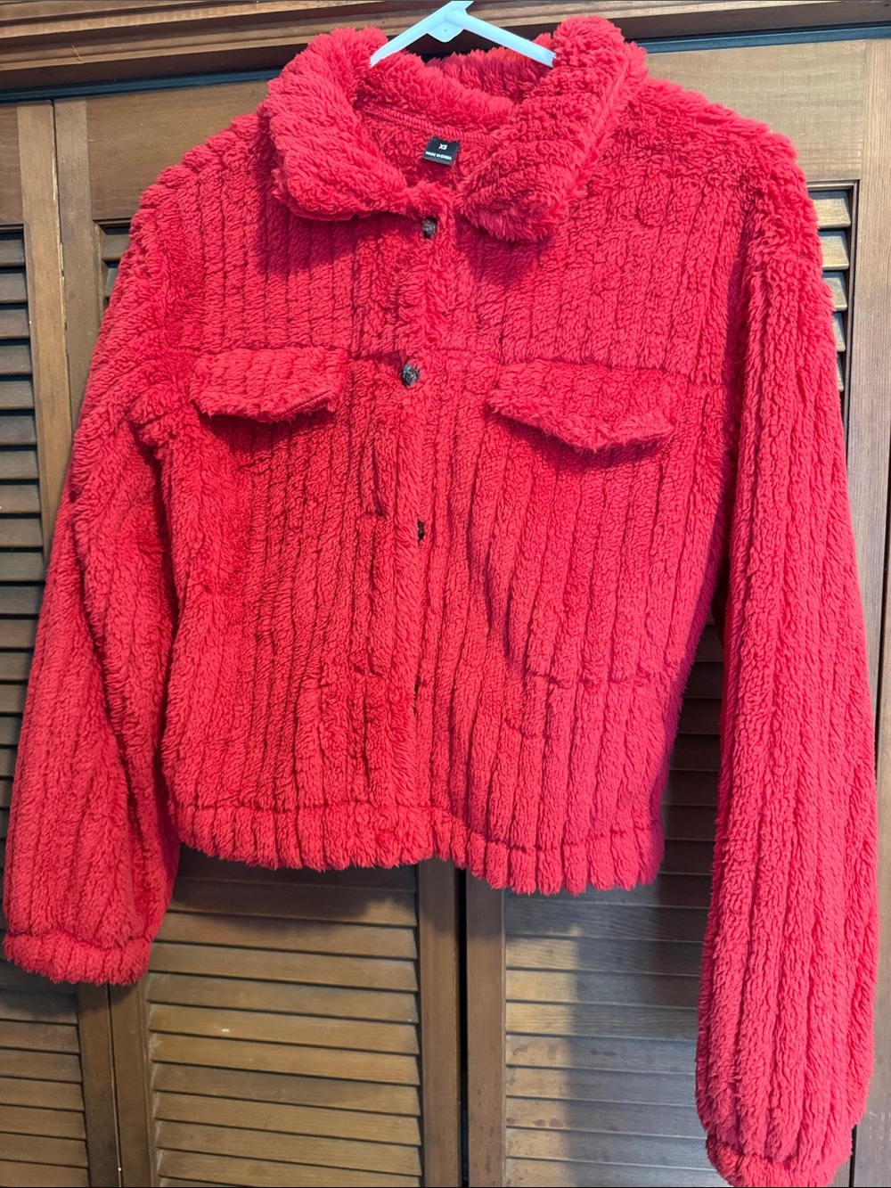 SHEIN Red Faux Fur Button-Up Jacket